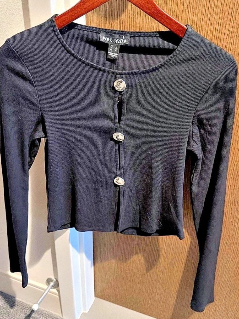 Wet Seal Long Sleeve Button Front Top in Black NWT